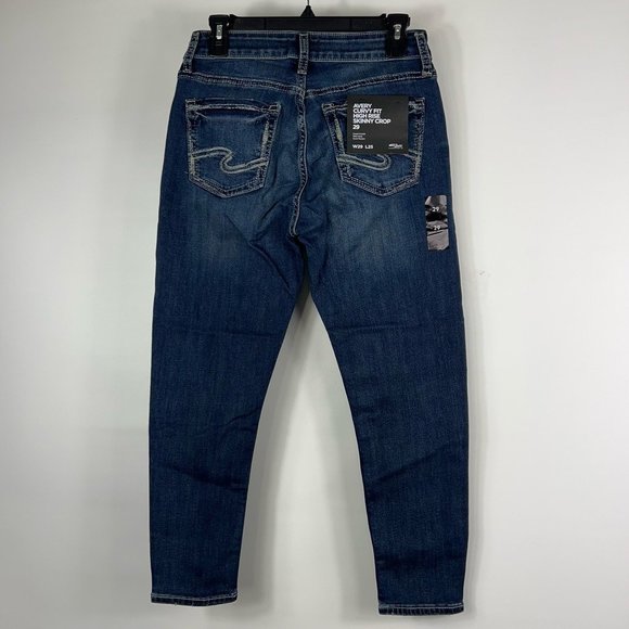 Silver Jeans Womens Avery Curvy Fit High Rise Skinny Crop Blue Jeans 29x25 New - Picture 2 of 12